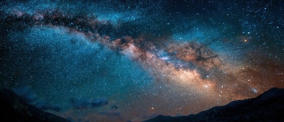 Majestic Milky Way Galaxy over Mountain Range: A Night Sky Panorama