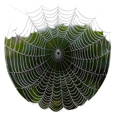 A dew-kissed cobweb pattern with a spider on its intricate net