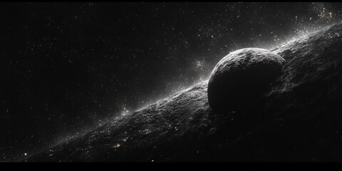 Wall Mural - A celestial body with a ring system in a dark space.