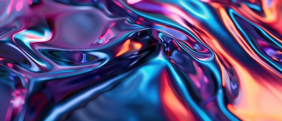 Wall Mural - Iridescent Reflections Fluid, liquid metal forms wallpaper gradient light vibrant.