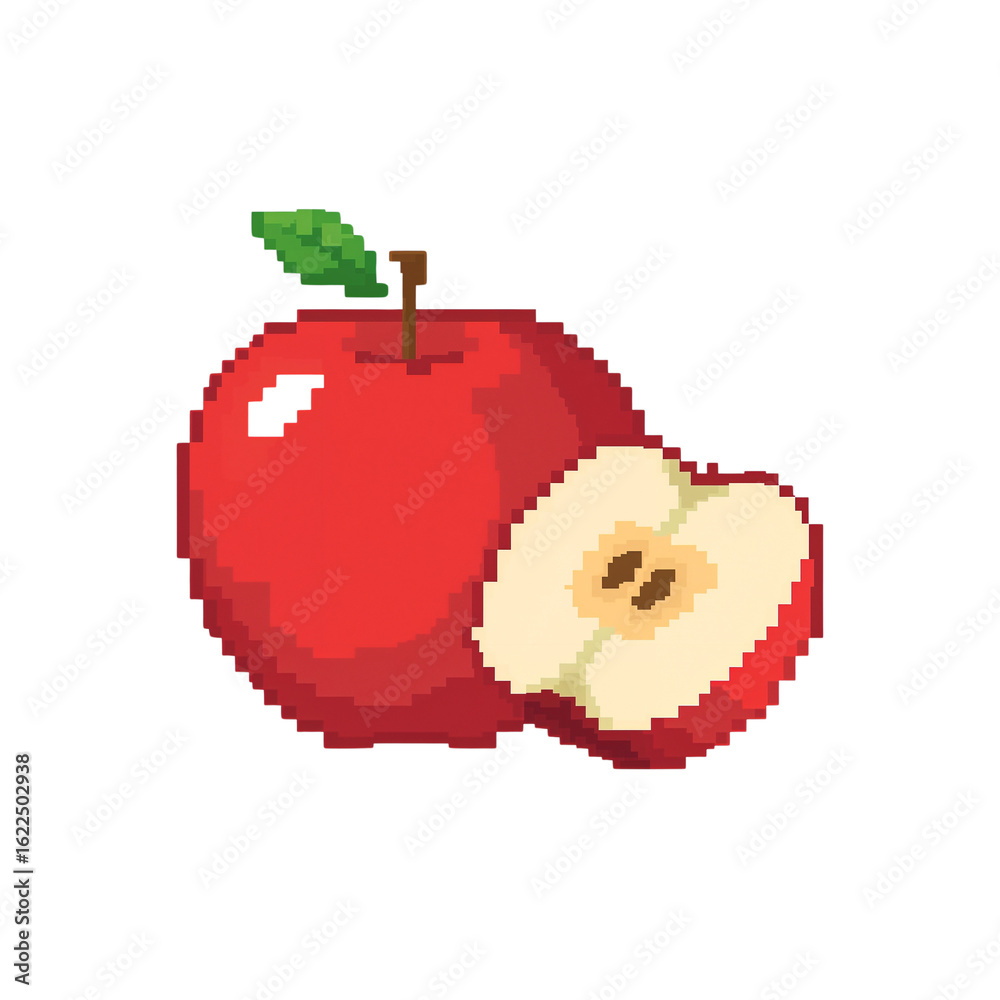 Pixeled Apple Pixelated Red Apple Displayed with a Cross-Section Slice on an Isolated ...