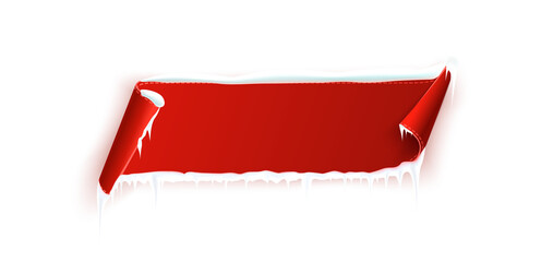 Wall Mural - red ribbon banner with frozen icicles png isolated