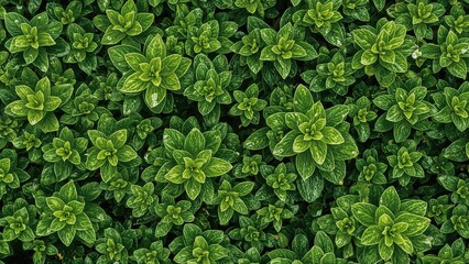 A white floral motif appears among lush green tree leaves in a secluded garden, enhancing the background with texture and evoking a cool summer breeze.