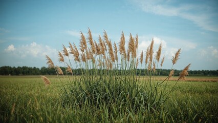 Wall Mural - skyward-reaching reeds against a vibrant blue