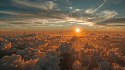 Wall Mural - magnificent panoramic scene of an intense sunrise highlighted by silver linings and clouds in a radi