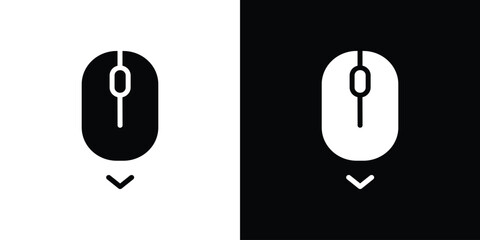 Scroll down computer mouse icon silhouette collection in black and white flat solid versions for graphic designs