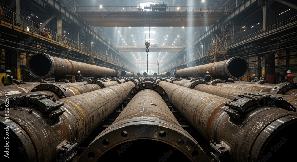 Industrial environment with multiple riser pipes arranged parallel ...