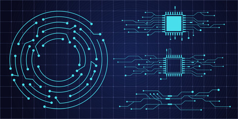 Wall Mural - Circuit board circle line dots connection.Futuristic ui Motherboard electronic technology data, electrical board, cpu. Programming science, computer system elements