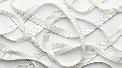 Elastic Bands Abstract: Intertwined elastic bands create an intricate web of texture and form, ideal for design and texture purposes, offering a clean, modern aesthetic.