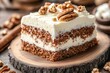 © Ilja - Irresistibly Moist Carrot Spice Cake Slice Decorated with Cream Cheese Frosting and Walnuts