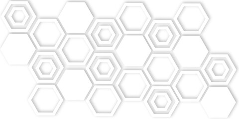 Poster - Abstract white hexagons with subtle shadows, clean, modern background featuring a repeating pattern creating a three dimensional effect.	