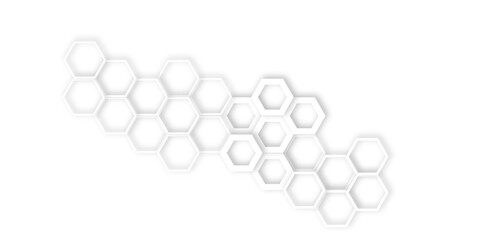 Poster - Abstract white hexagons with subtle shadows, clean, modern background featuring a repeating pattern creating a three dimensional effect.	