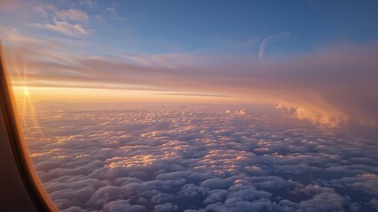 Wall Mural - breathtaking sunrise scenery viewed through an airplane window