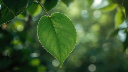Wall Mural - close-up of a lush green leaf set against a soft, blurred environment with ample room for text, perf