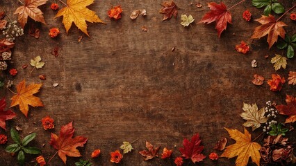 Wall Mural - Floral and foliage arrangement on rustic wood surface