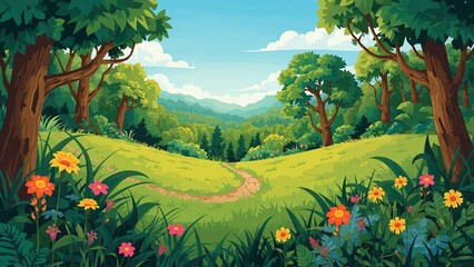 Wall Mural - sketch depicting a grassy landscape and fresh air