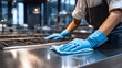 © Divine123victory - Professional kitchen cleaning with blue gloves and microfiber cloth for hygiene