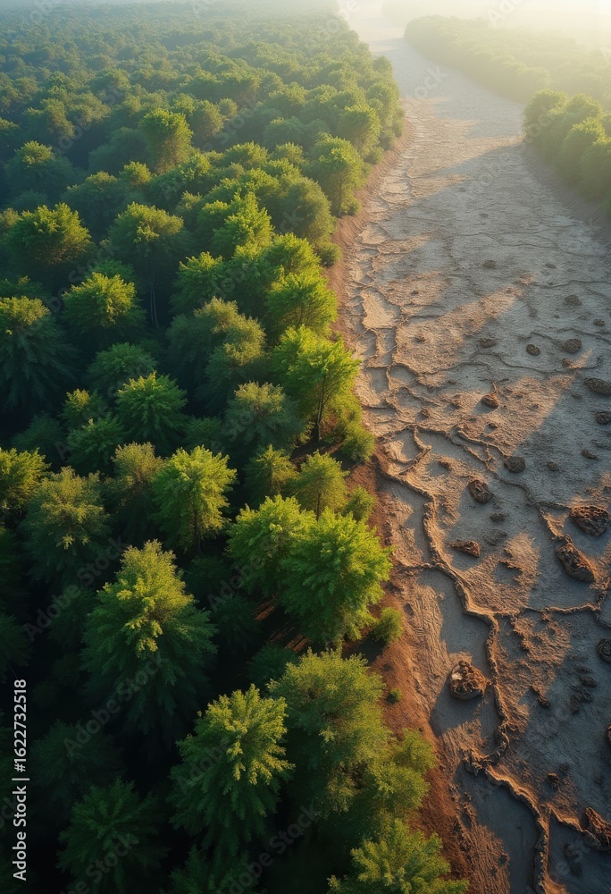 stark contrast lush forest deforested land revealing environmental ...