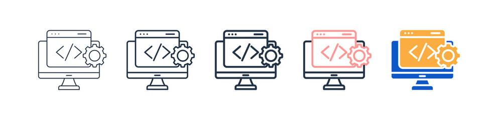 Web Development different style icons set vector illustration. 