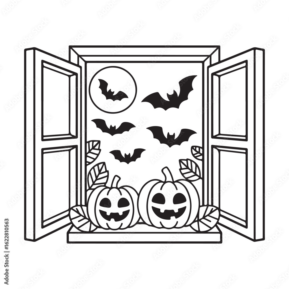 Bold and Easy Cozy Halloween Coloring Pages, Vector Illustration, Black ...