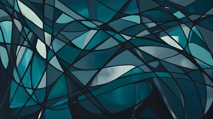 Wall Mural - Abstract Teal and Dark Green Stained Glass Artwork