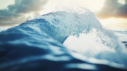 Wall Mural - a close-up shot of a massive ocean wave crashing against the shore