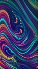 Wall Mural - Colors in motion, liquid effect, soap bubbles. A soap bubble with colorful patterns, such as blue, yellow, and pink, which seem to be swirling and changing shape over time. Vertical loop animation.