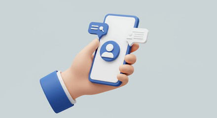 Hand holding smartphone displaying profile and messages.
