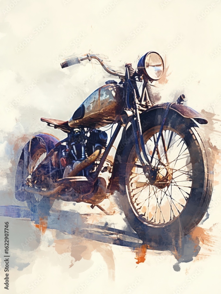 A classic motorcycle displays its striking design and craftsmanship in soft natural lighting.