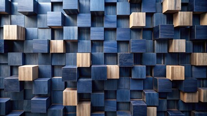 Wall Mural - abstract composition of interlocking wooden cubes in shades of blue and beige