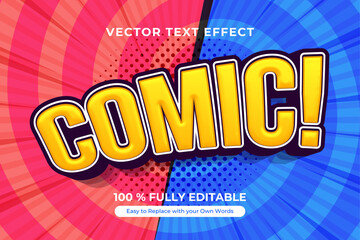 Wall Mural - Comic Book Style Text Effect Design with a bold outline on a half pink, half blue background.