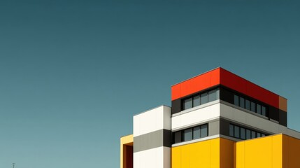 Canvas Print - modern architecture of colorful building against clear blue sky
