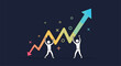 © Luther - Two people raising a growing business graph with an upward arrow symbol and colorful decorative elements