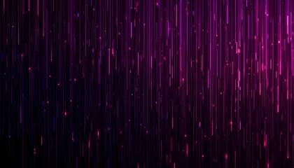 Abstract digital rain of purple and pink light streaks on dark background