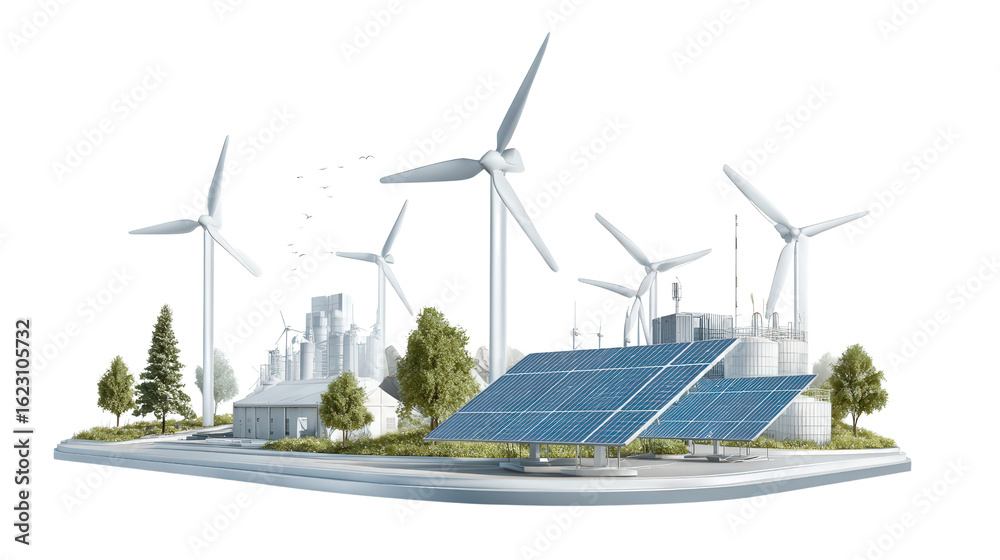 Clean Energy Concept with Solar and Wind background isolated on a ...
