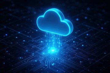 Poster - Digital Rain: An illustration featuring a neon cloud symbol, elegantly displaying data transfer and the ethereal essence of the cloud. 