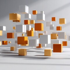 Wall Mural - Arrangement of Orange and White Cubes in White Space