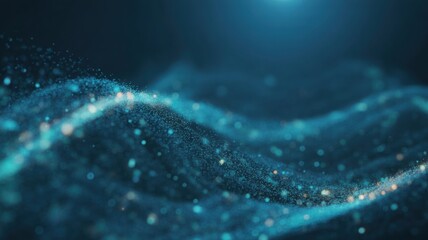 Abstract blue wave of light particles and energy flow