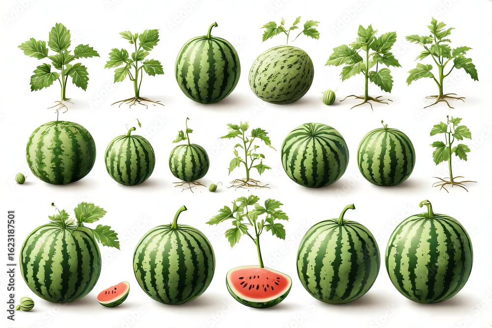 Retro Botanical Diagram of Watermelon Fruit Development Stock ...