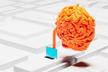 Dynamic abstract 3D background featuring laptop and vibrant cables