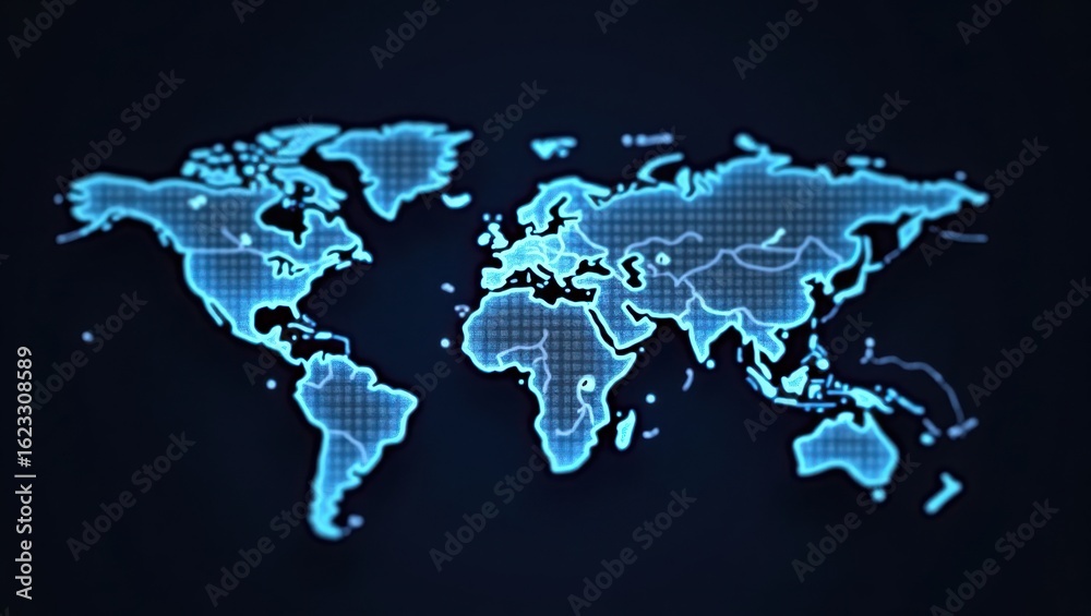 Digital Globe Map with Glowing Blue Lines and Dots Representing Global ...