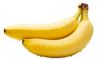 Two fresh bananas with water droplets isolated on transparent background