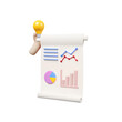 © simohamed - 3d checklist with light bulb, charts, graph analysis business financial data isolated. business strategy, evaluate the performance, idea tip, 3d render
