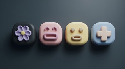 Colorful square icons flower face plus sign ui design app development concept