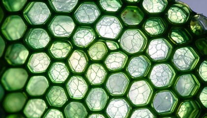 Close-up of a vibrant green honeycomb pattern