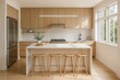 © Mohammad - Modern Minimalist Kitchen Island with Marble Countertop and Light Wood Stools