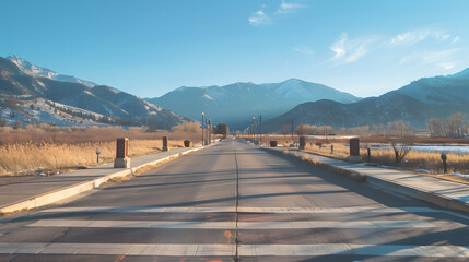 Wall Mural - A man is walking down a snowy road in the mountains