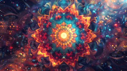 Wall Mural - A colorful, abstract image of a flower with a bright orange center