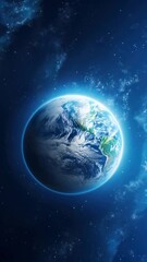 Wall Mural - a stunning video concept of earth from space, captured from a high-angle view, showcasing vibrant bl