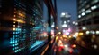 © Verapat - Close-up of financial screen showing real-time data while urban lights blur in a colorful backdrop behind glass